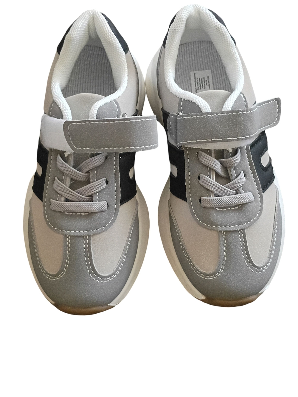 Kids Grey and Black Velcro Sneakers with Cushioned Support